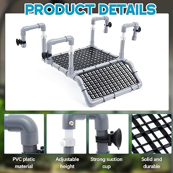 Chunful Adjustable X-Large Turtle Basking Platform, 19″ Wider Hanging Turtle Dock, DIY Ramp with PVC Pipes and Suction Cups Basking Area for Aquarium Tank 40/50/65/75/90 Gallon, Tank Accessories