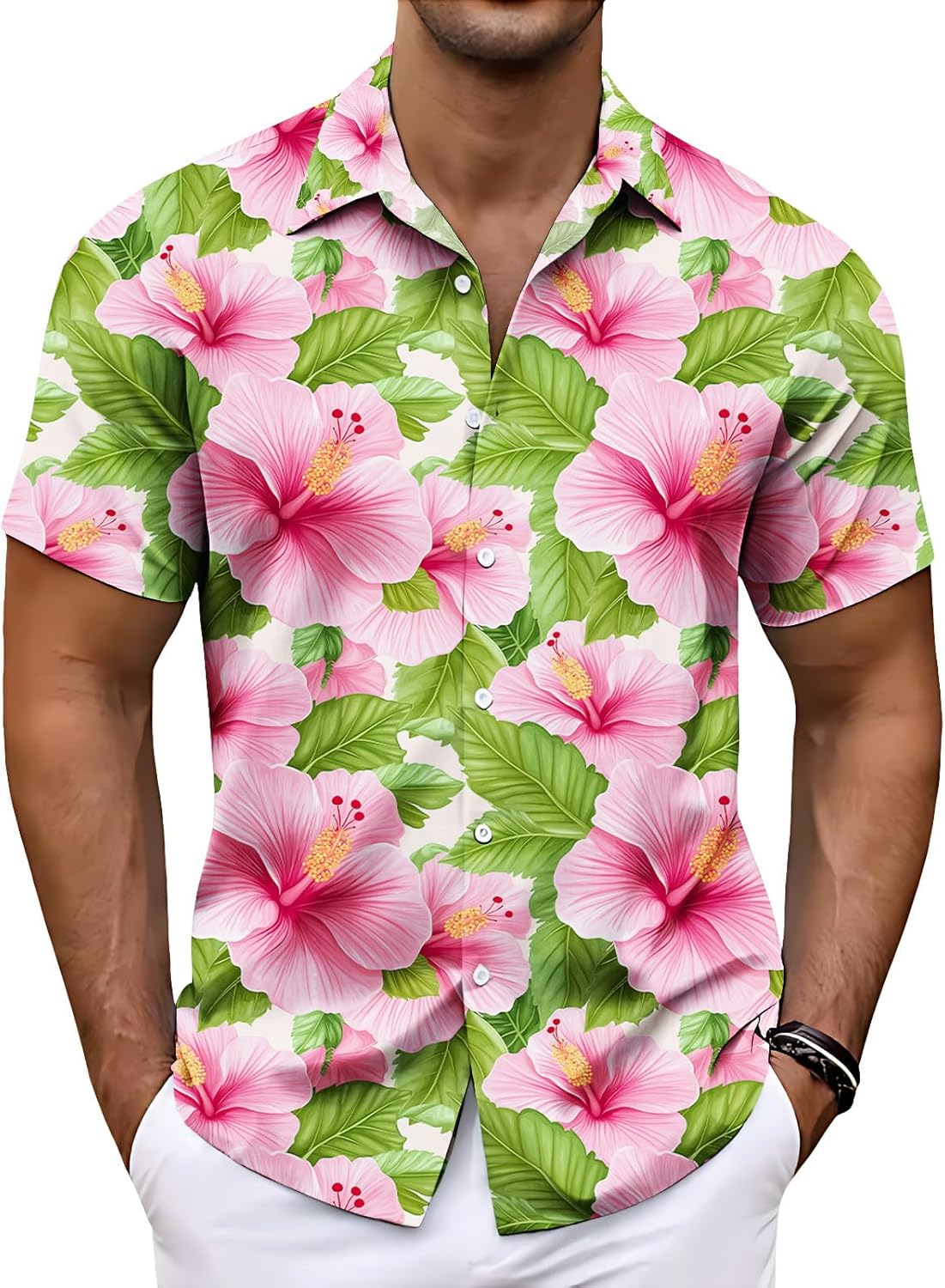 Mens Hawaiian Shirt Feather Print Short Sleeve Button Down Lightweight Breathable Summer Beach Vacation Tops