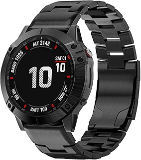 Abanen for Fenix 6X / Fenix 5X / Fenix 7X / Enduro Titanium Watch Bands, Quick Release Fit 26mm Titanium Wristband Strap with Stainless Steel Buckle for Garmin Fenix 5X Plus,Tactix Delta,Black