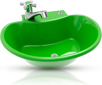 Tribello Outdoor Sink and Drinking Fountain - 2 in 1 Easy to Install Outdoor Garden Sink for Hand Washing, Gardening, Vegetable Washing, Grilling, Garage Work and More 16x10x5