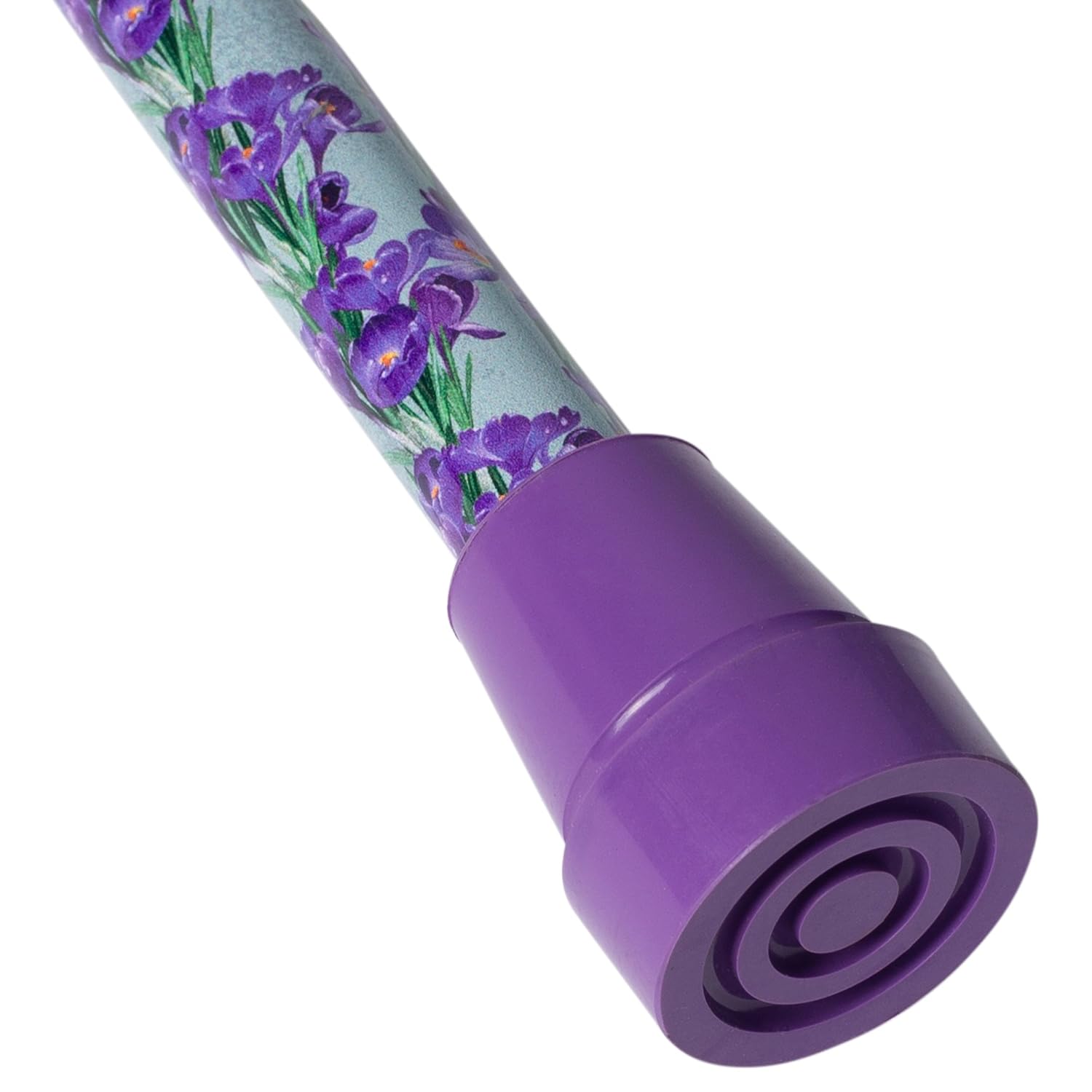 Purple Fields Floral Print Adjustable Aluminum Cane Wood Derby Handle