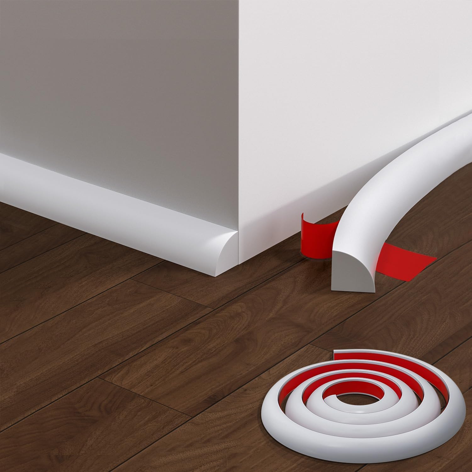 Flexible Quarter Round Molding, 158 Inch Peel and Stick Quarter Round Trim | Rubber Trim Molding Self Adhesive Edge Trim for Floor, Waterproof Bendable Molding Trim for Wall Edge Corner Countertop,White