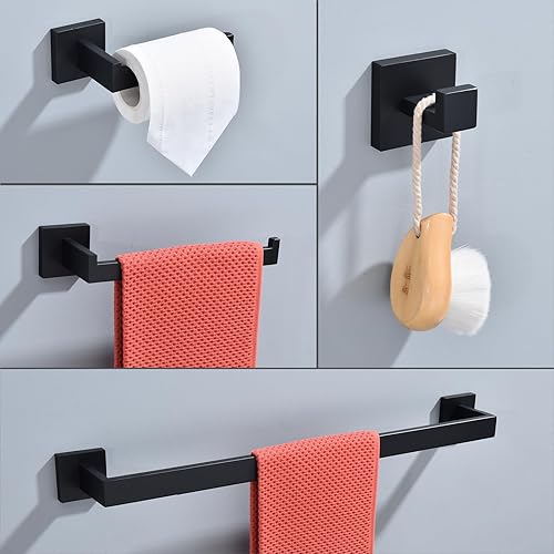 Miniatura 2 de Juego de accesorios de baño negro montado en la pared, juego de 5 piezas de barra de toalla de acero inoxidable negro juego de accesorios de baño