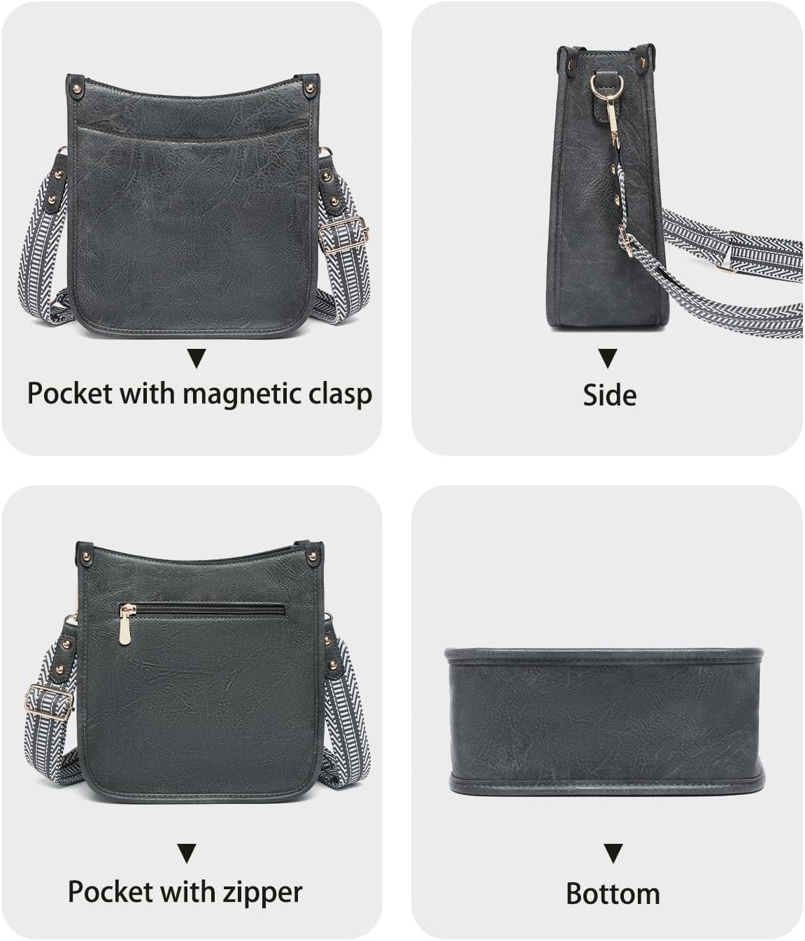 Purses for Women 3PCS, Crossbody Bags Set Large Leather Purse Shoulder Handbags with Wallet Adjustable Straps for Ladies Tote - Image 3