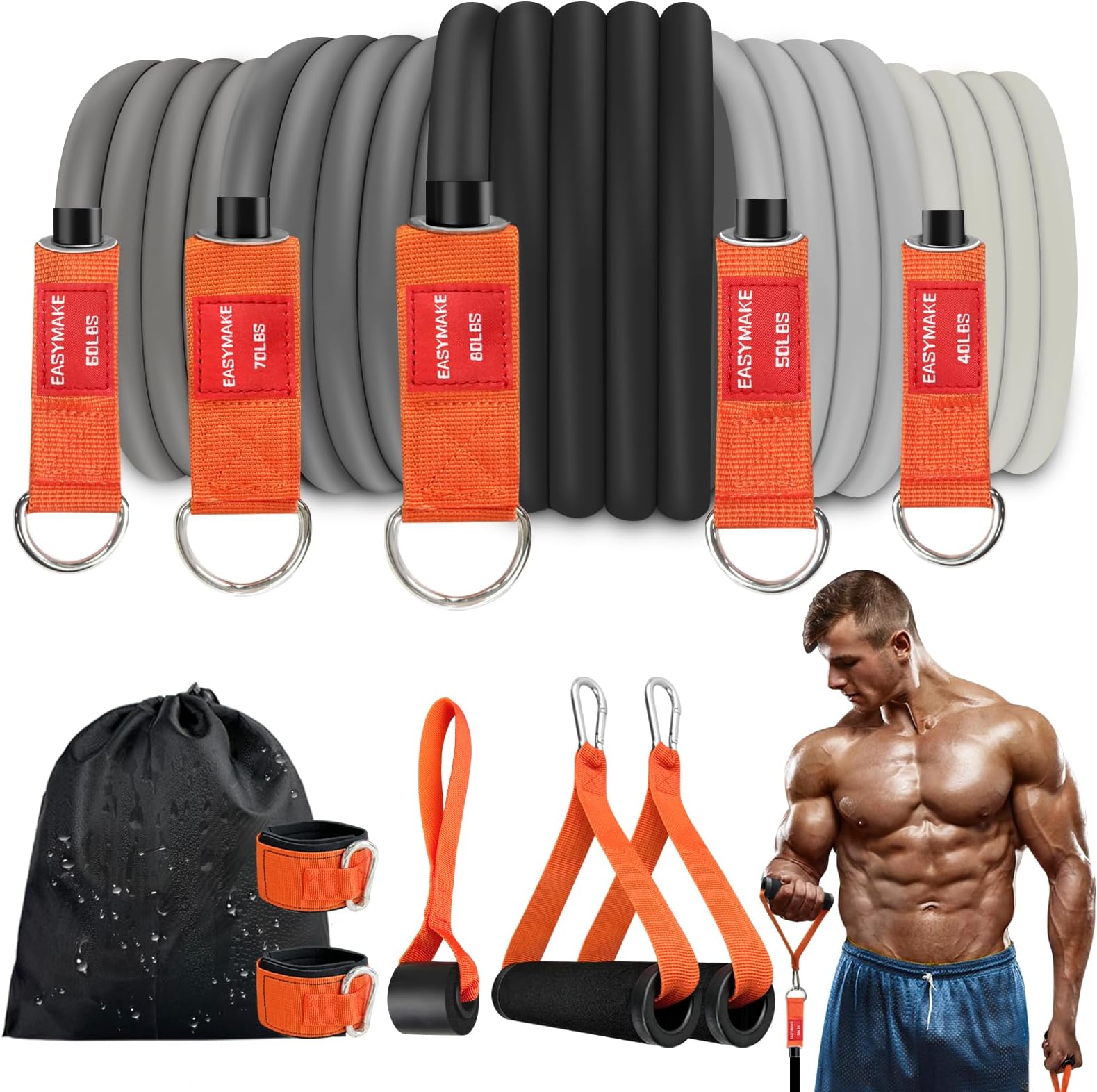 Resistance Bands,Heavy Exercise Bands with Handles, Door Anchor, Legs Ankle Straps, 300/240/360LBS Workout Bands for Men and Women Fitness, Heavy Resistance Training, Home Workout Set