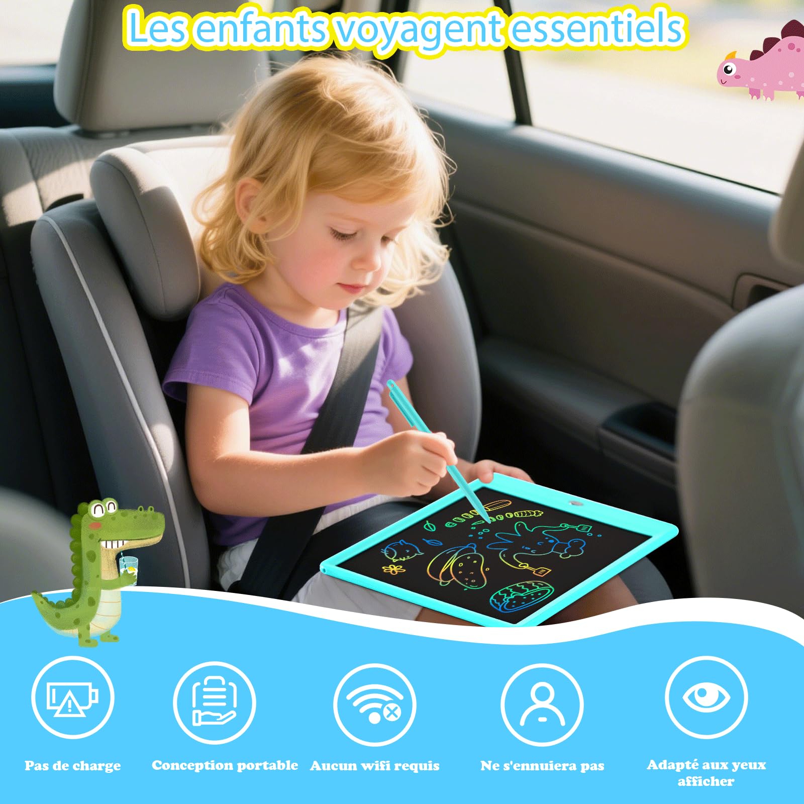 EooCoo Tablette d'écriture LCD 10 Pouces, Tablette Dessin Enfant, Cadeau Éducatif Bleu