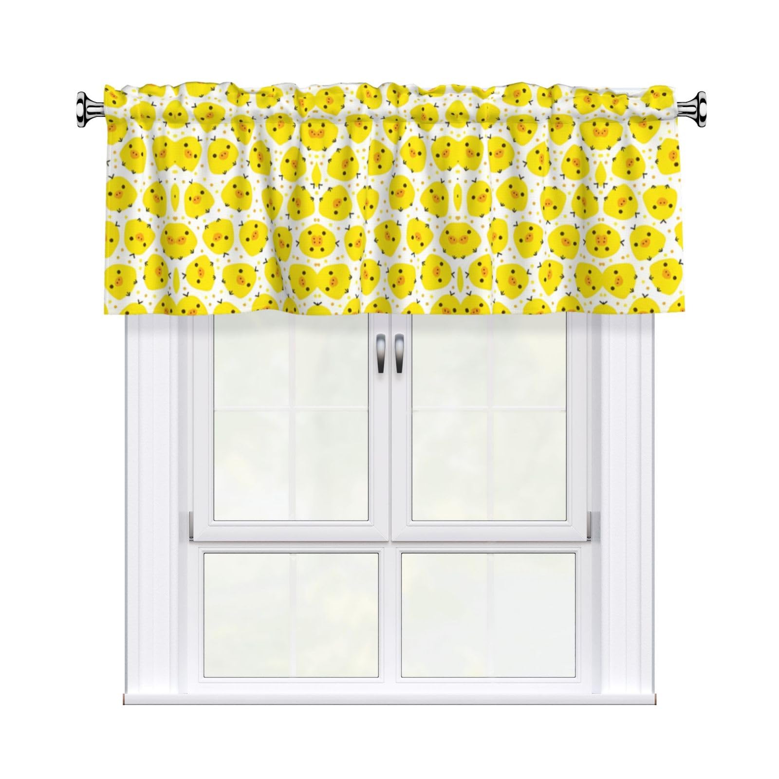HJFCZH WHJSSF YELLOW chicken Prints 54x18in Curtain Valance - Peach Skin Polyester Kitchen Cover with Light Filtering Floral & 3" Rod Pocket