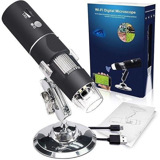 VIBOTON WiFi Digital Microscope,50X-1000X Handheld Digital Zoom Microscope Endoscope Magnifier HD 2MP 8 LED for Android and iOS Smartphone, iPhone, Samsung, Tablet, Windows PC (Black)