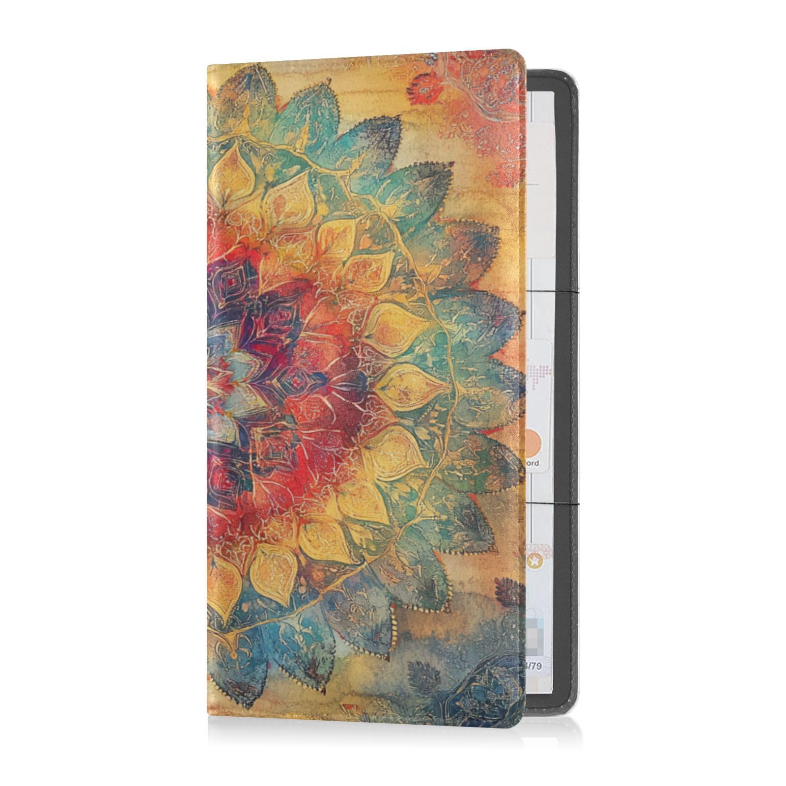 Leather Auto Registration Insurance & ID Card Holder Men Women Essential Car Wallet Case for any Car, Truck, Motorcycle, Trailer or Boat Bohemian Boho Vintage Mandala Style Flower