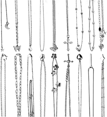 Y2K Necklace Set Silver Gothic Grunge Jewelry Punk Emo Chain Necklaces