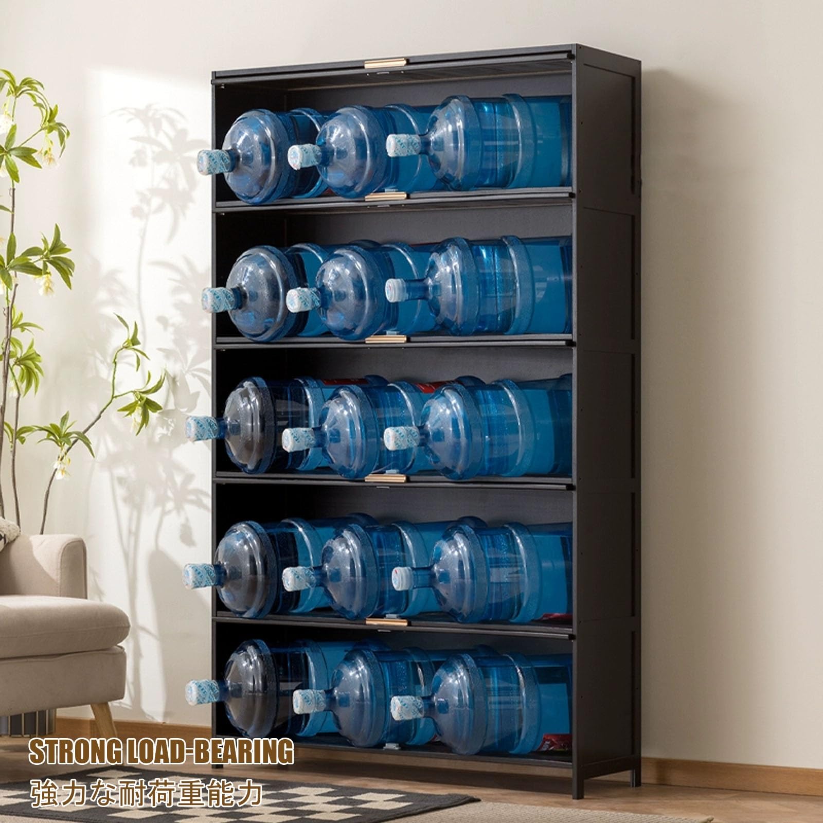 Bambus-Vitrine mit Acryltür, 4 Etagen, freistehend, Küche, Speisekammer, Lagerung, starke Tragfähigkeit, leicht zu reinigen, L 43 cm x H 70 cm