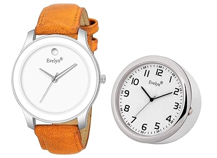Evelyn Causal | Formal Silver Dial Watch for Men | BOY White Dial Table Clock ; Ideal for Desk, Car Dashboard, Study Table, Office Table