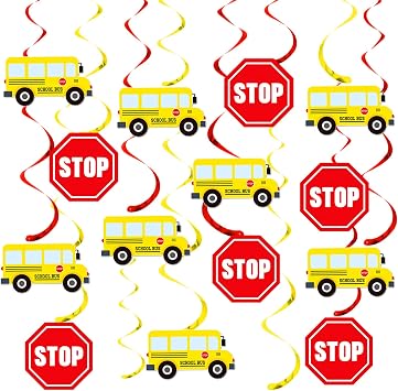 School Bus Hanging Swirls Wheels On The Bus Birthday Decorations 20Pcs Back to School Ceiling Swirls School Bus Party Hanging Streamers for School Classroom Theme Party Supplies