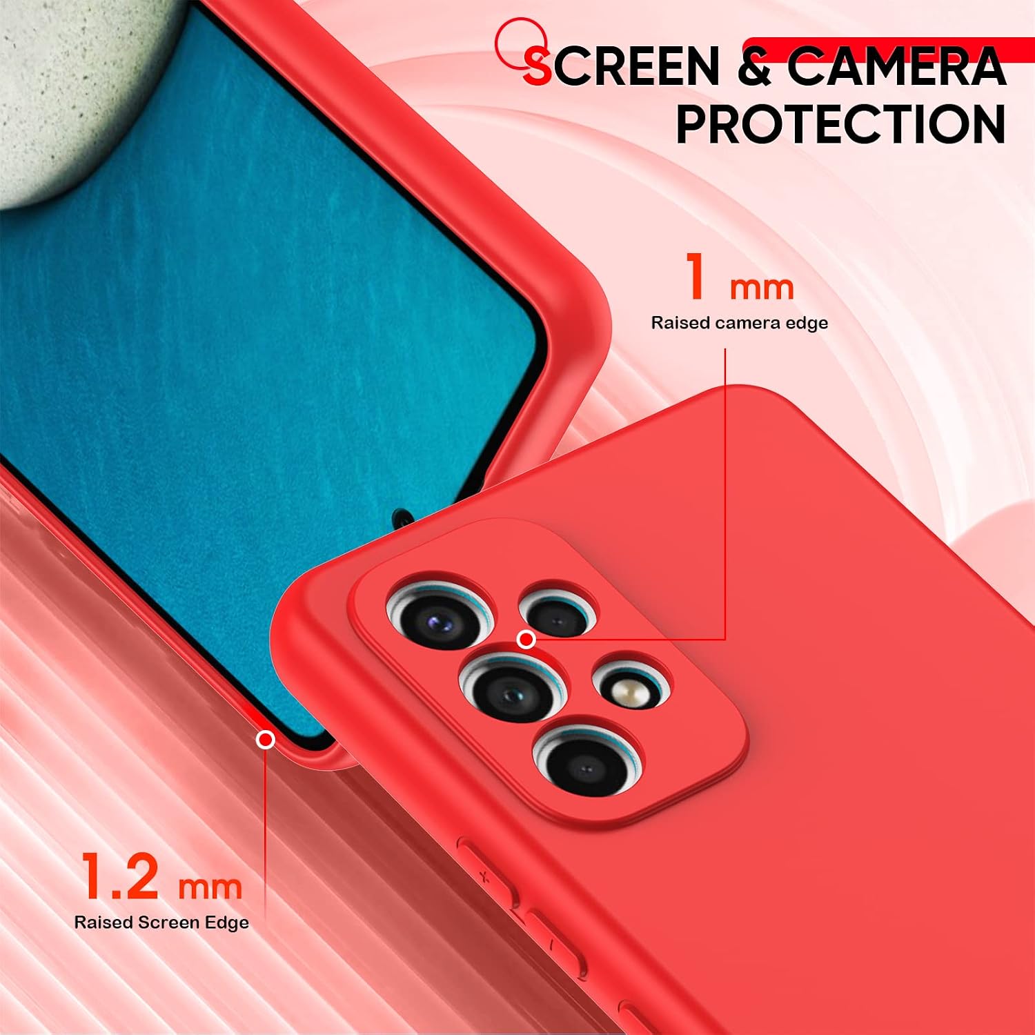 LeYi Samsung A53 Case, Samsung A53 5G Case with [2 Pack] Tempered Glass Screen Protector, Liquid Silicone Soft Microfiber Liner Cover Case for Galaxy A53 5G, Red
