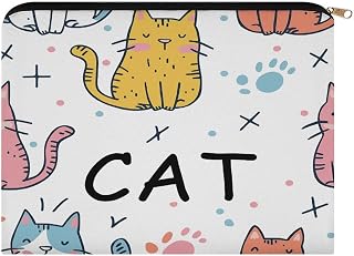 Cartoon Cat Pattern Aesthetic Makeup Bag Cosmetic Bag with Zipper | Cute Makeup Pouch & Toiletry Bag for Women Lightweight Skincare Organizer