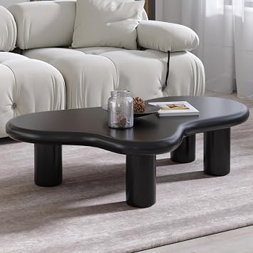Modern Coffee Table - Coffee Table for Living Room, Cloud Irregular Wood Center Table Tea Table Funky Coffe Table with 4 Legs, Low Coffee Table, 47.24" x 31.5" x 12" Black