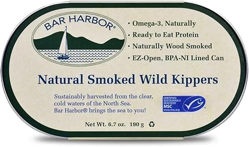Bar Harbor Natural Smoked Wild Kippers, 6.7 oz (190g) | Naturally Wood Smoked | 