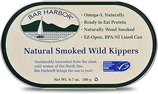 Bar Harbor Natural Smoked Wild Kippers, 6.7 oz (190g) | Naturally Wood Smoked | Ready to Eat | Naturally Rich in Omega-3 | EZ-Open, BPA-NI Lined Can (Pack of 12)