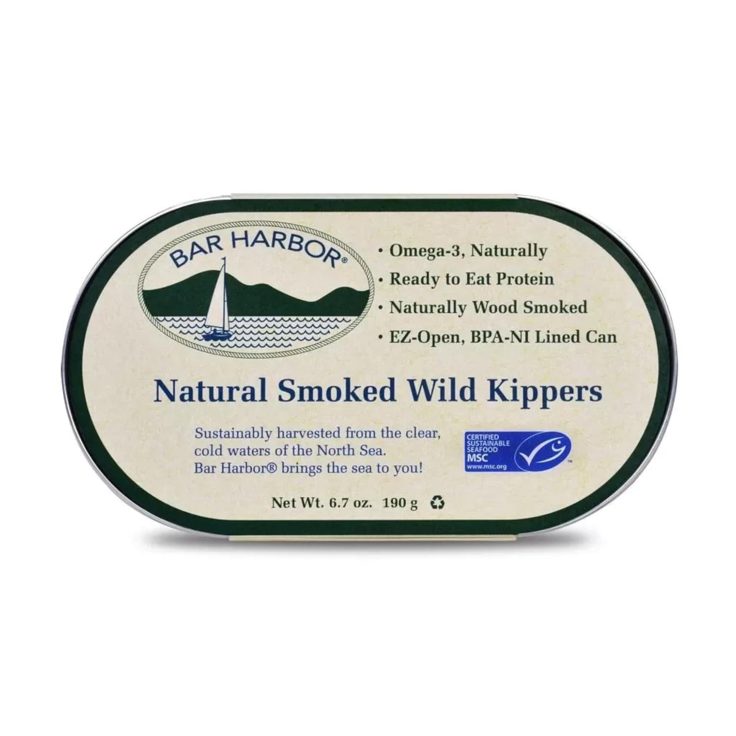 Bar Harbor Natural Smoked Wild Kippers, 6.7 oz (190g) | Naturally Wood Smoked | Ready to Eat | Naturally Rich in Omega-3 | EZ-Open, BPA-NI Lined Can (Pack of 12)