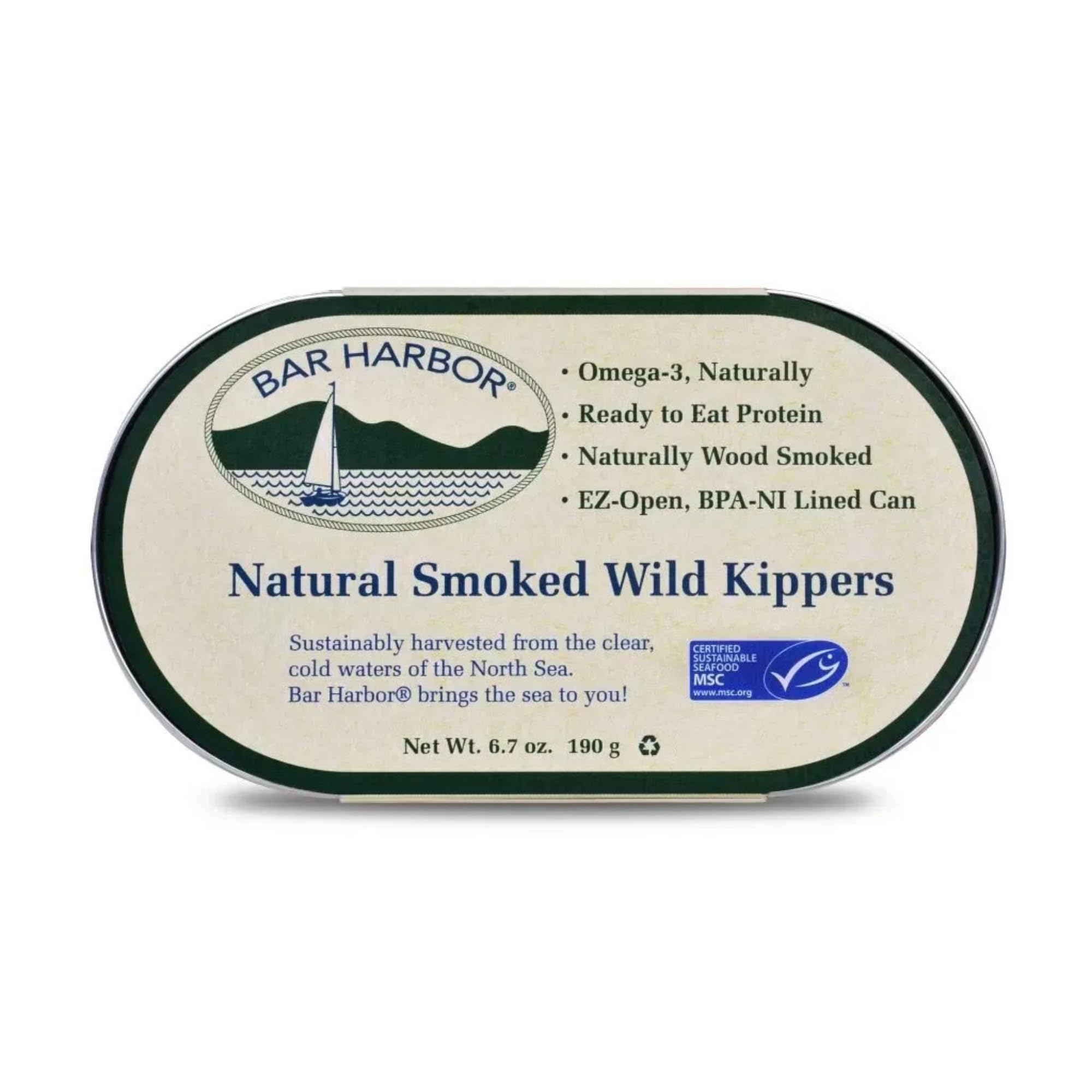Bar Harbor Natural Smoked Wild Kippers, 6.7 oz (190g) | Naturally Wood Smoked | Ready to Eat | Naturally Rich in Omega-3 | EZ-Open, BPA-NI Lined Can (Pack of 12)
