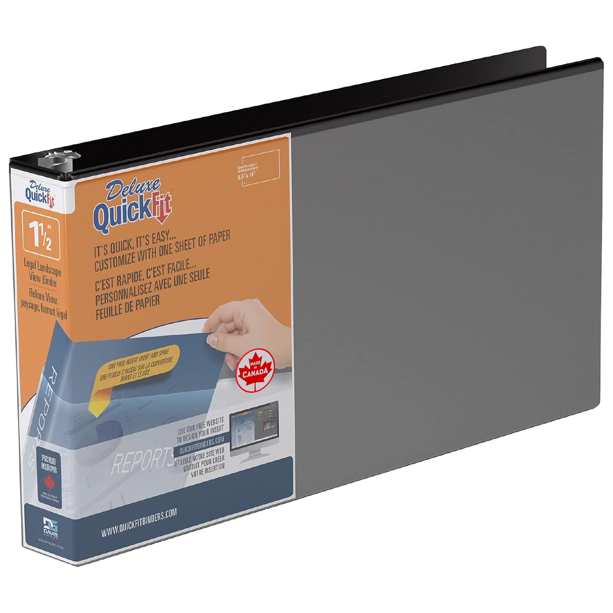 QuickFit Heavy-Duty 8.5" x 14" Landscape Legal Binder, 3-Ring Binder, Round Ring, Black, Single, 1.5 Inch