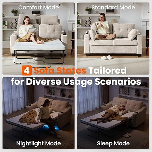Miniatura 5 de CHIC HOUSE Sofá cama extraíble, sofá cama tamaño matrimonial, sofá cama de pana convertible 2 en 1 con carga USB, sofá con forma de memoria para
