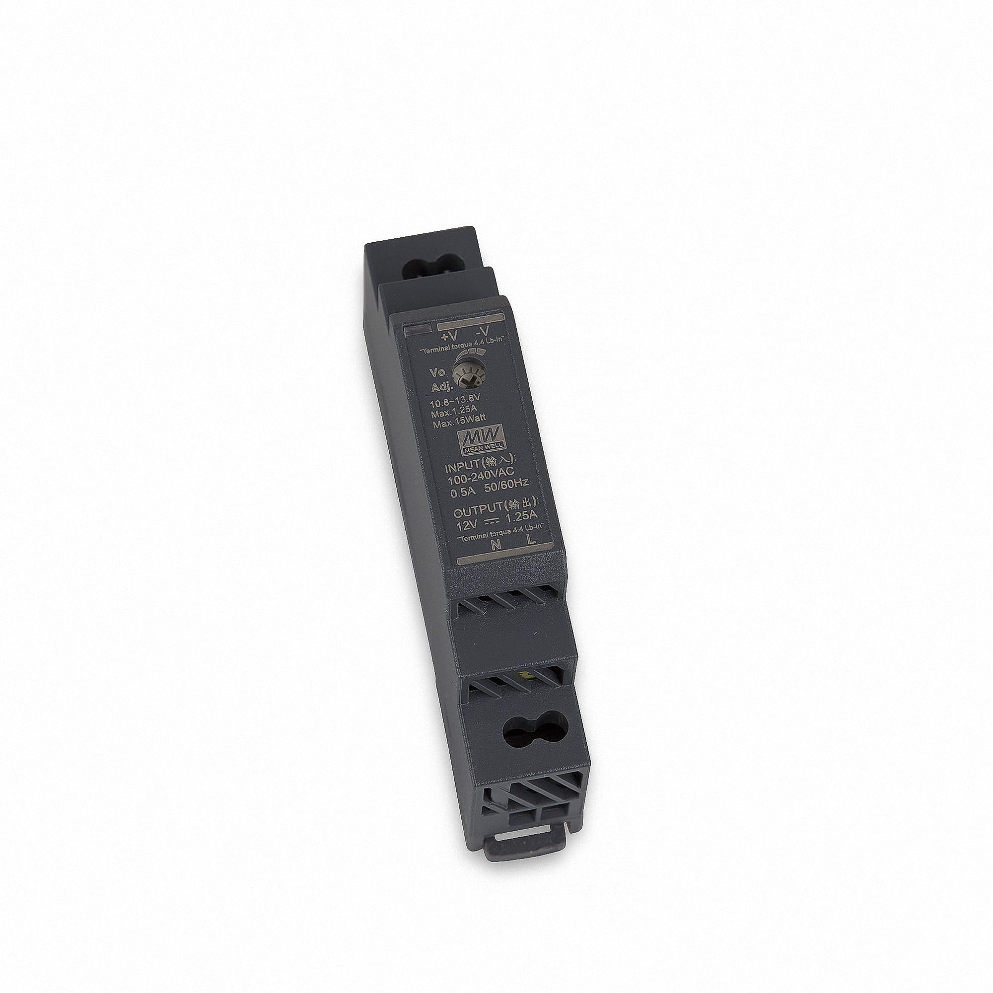 MEAN WELL HDR-15-12 Power Supply Transformer DIN Rail Power Supply (DIN-Rail) 12 V/DC 15 W LED Transformer for Lighting, Black, 90 x 17.5 x 54.5 mm