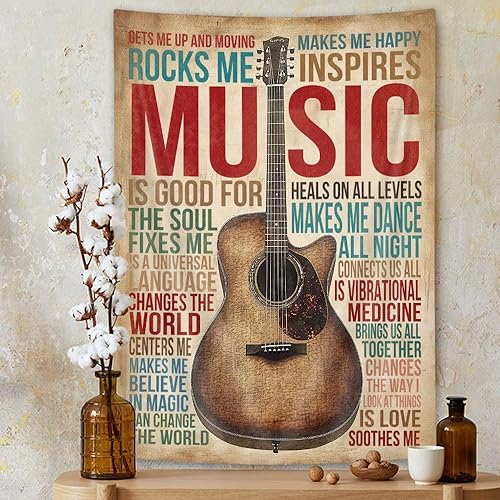 Miniatura 5 de Wathon Tapiz de música, guitarra, tapices musicales hippie, arte de pared, oficina, decoración de pared, decoración del hogar, instrumento estilo