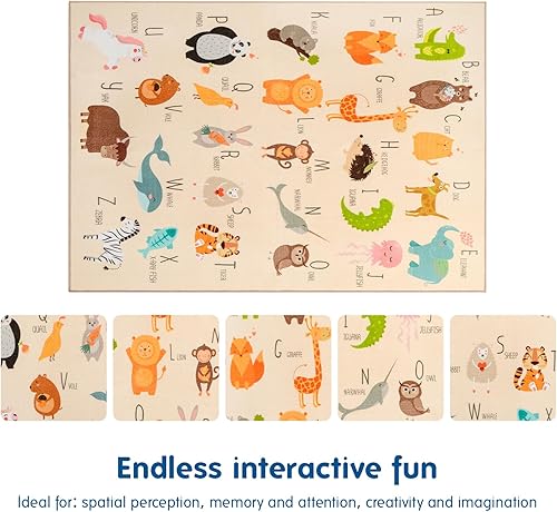 Miniatura 6 de Booooom Jackson Alfombra infantil ABC alfombra de juego para niños pequeños con formas del alfabeto, tapete de bebé para piso, aprendizaje