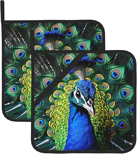 Miniatura 8 de 2 soportes para ollas para cocina, resistentes al calor, almohadilla caliente de pavo real azul, lavables, para cocinar, salvamanteles cuadrados