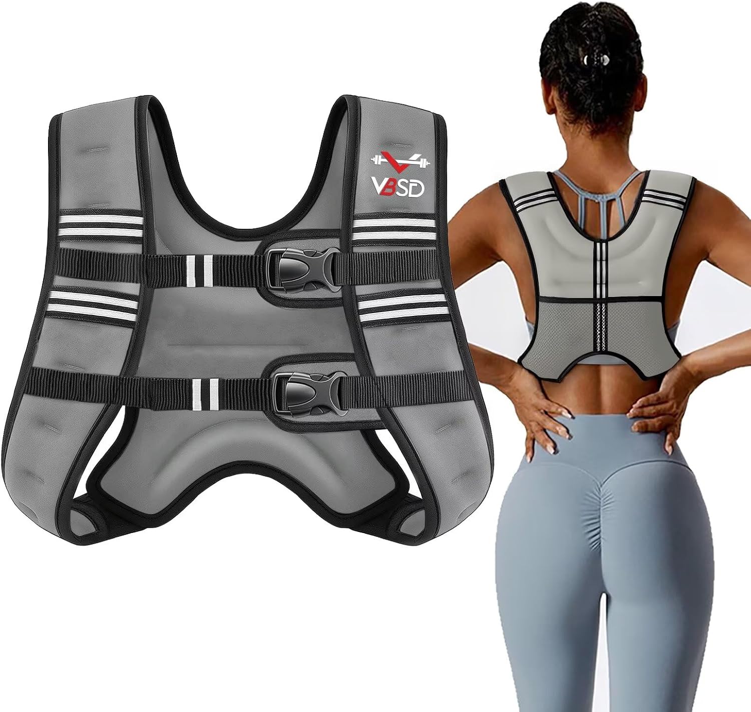 VBSD Weighted Vest Woman 6lb/8lb/12lb/16lb/20lb/25lb/30lb Weight Vest for Women Men Body Weight Vests for Walking Strength Training Running Workout Jogging Fitness 12LB Grey
