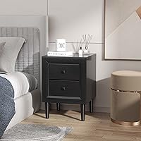 Vista 18 de Giantex Mesita de noche de madera con dos cajones de almacenamiento y asas, material impermeable para dormitorio, sala de estar (1)