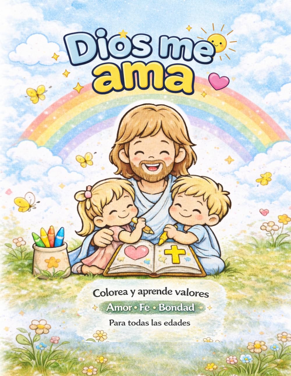 Dios me ama: Libro para colorear cristiano para niños: Colorea y aprende sobre valores | Amor, fe y bondad | Actividades divertidas para niños de 4 a 8 años