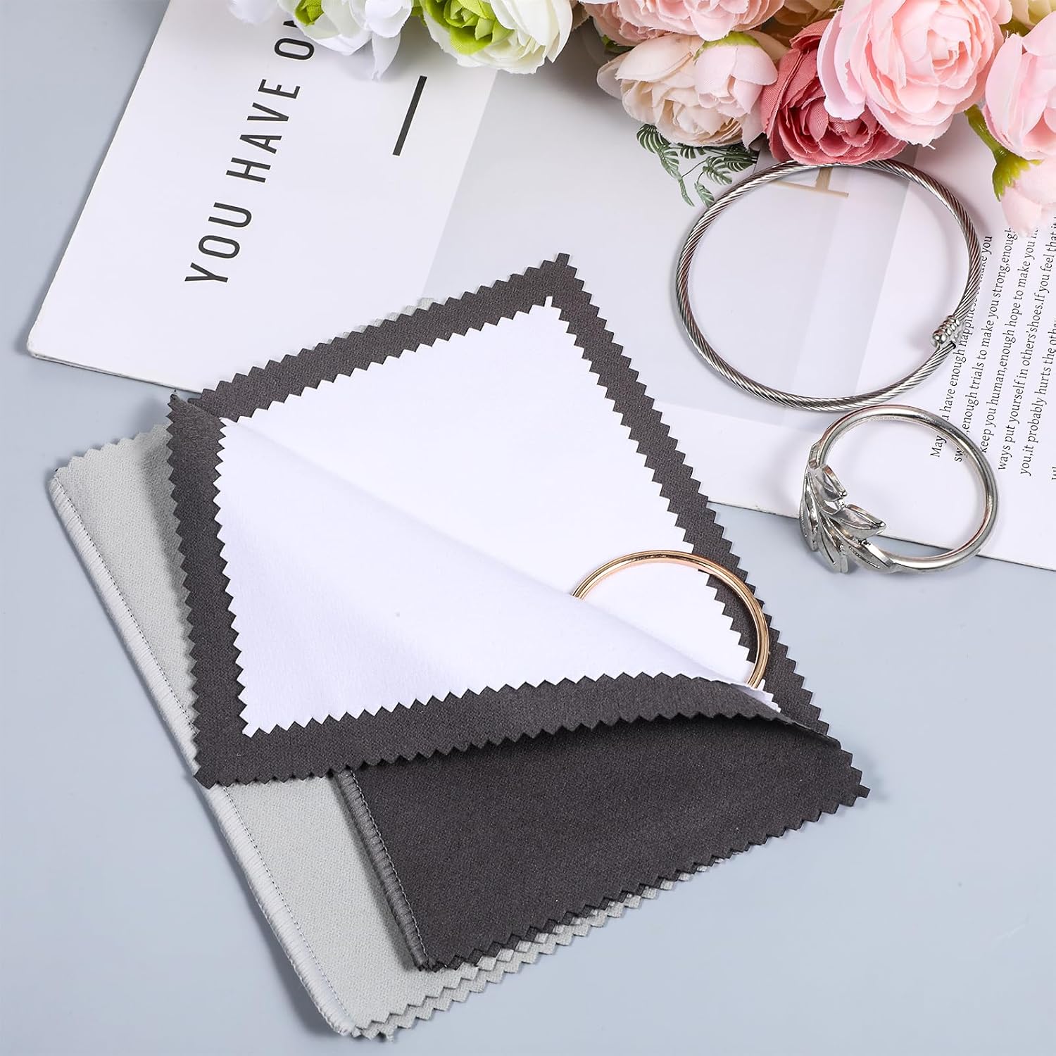 2 PCS Jewelry Cleaner Brush for Cleaning Jewelry-Cleaning Cloth Silver Clothes Gold Polishing with Black Ring Cleaner Brush for Gold, Platinum, Diamonds,Coins, Gemstones (Black, Gray)