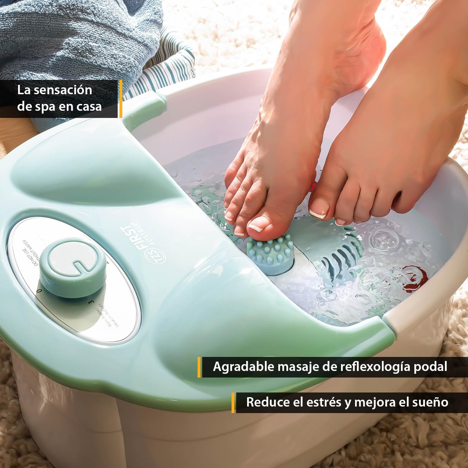 TZS First Austria Spa de pies, masaje con vibración y burbujas de aire, función de infrarrojos y calor, baño de pies, 80 W, 3 programas, 3 accesorios, mango plegable, caja de aromas