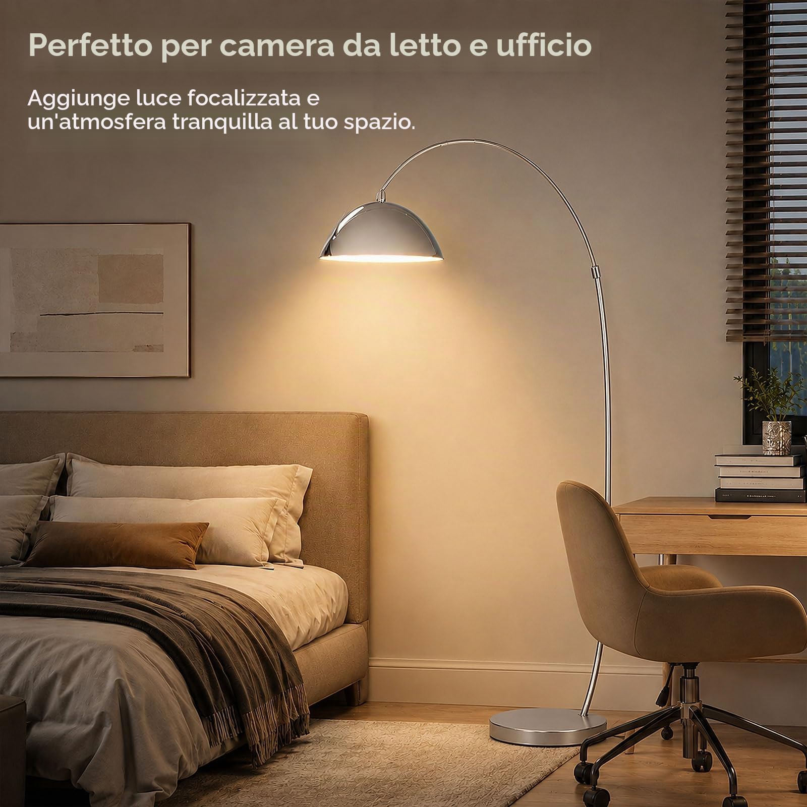 Lampada da terra ad arco per soggiorno, lampada da terra regolabile in altezza, lampada da terra in metallo nero lucidato, lampada da lettura alta e moderna con base in marmo