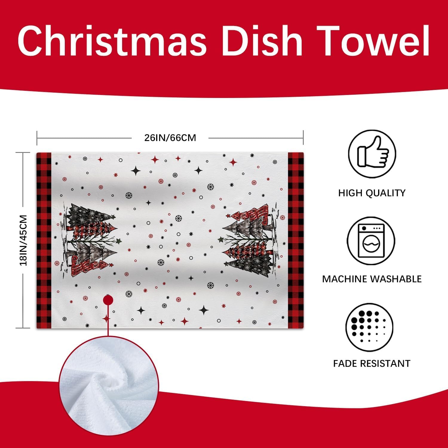 Christmas Kitchen Towels Dish Towels Set of 2, 18x26 Inch Red Black Buffalo Plaid Xmas Trees Seasonal Hand Towel for Cooking Decoration - Image 7
