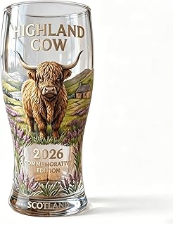 Highland Cow 2026 Commemorative Glass, Crystal Beer Glass, 500ml Scottish Beer Cup Drinking Glasses, Gift For Men Women (clear)