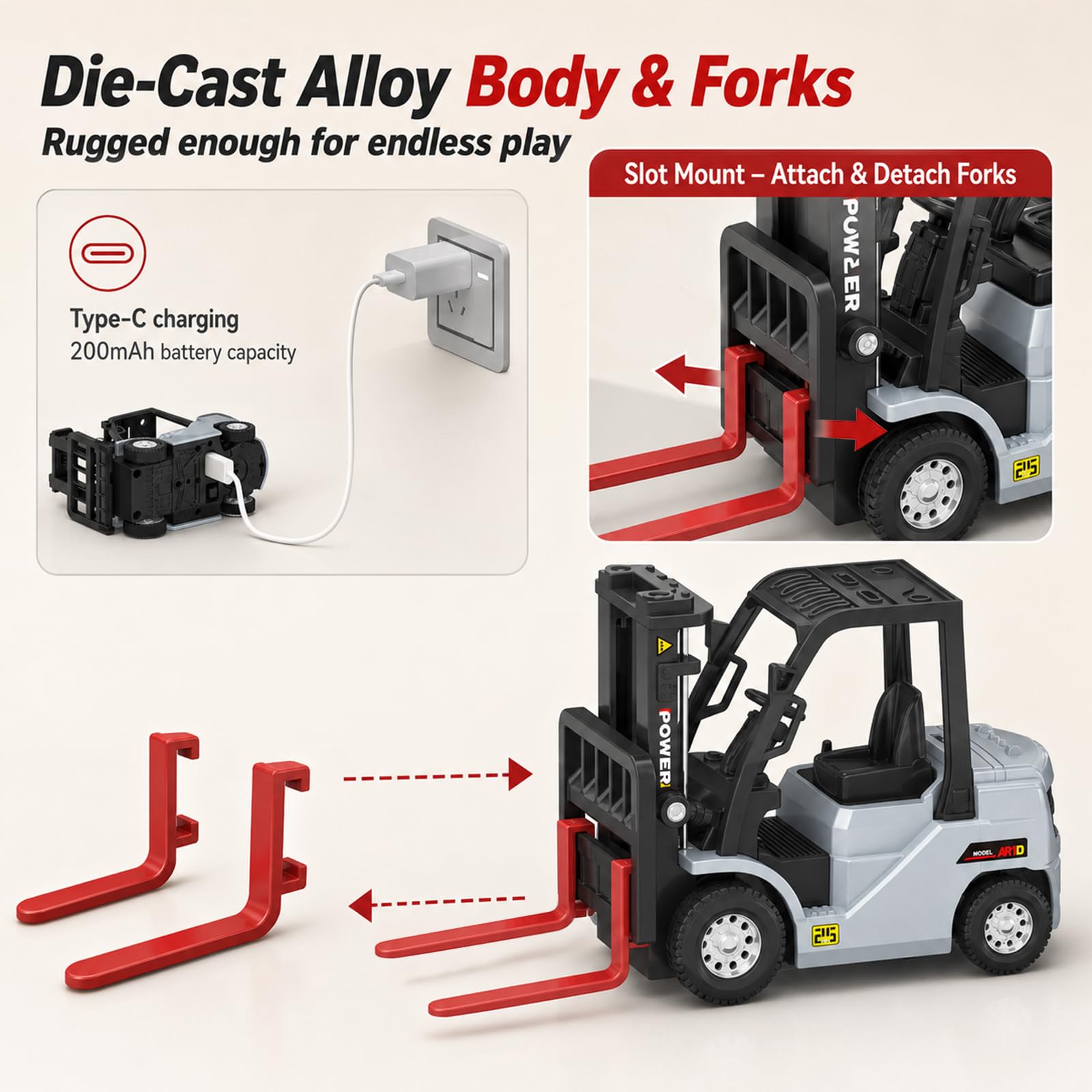 Mini Remote Control Forklift Toy - RC Construction Vehicle -8