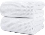 POLYTE 430 GSM Microfiber Quick Dry Lint Free Bath Sheet, 70 x 35 in, Set of 2 (Waffle Weave)