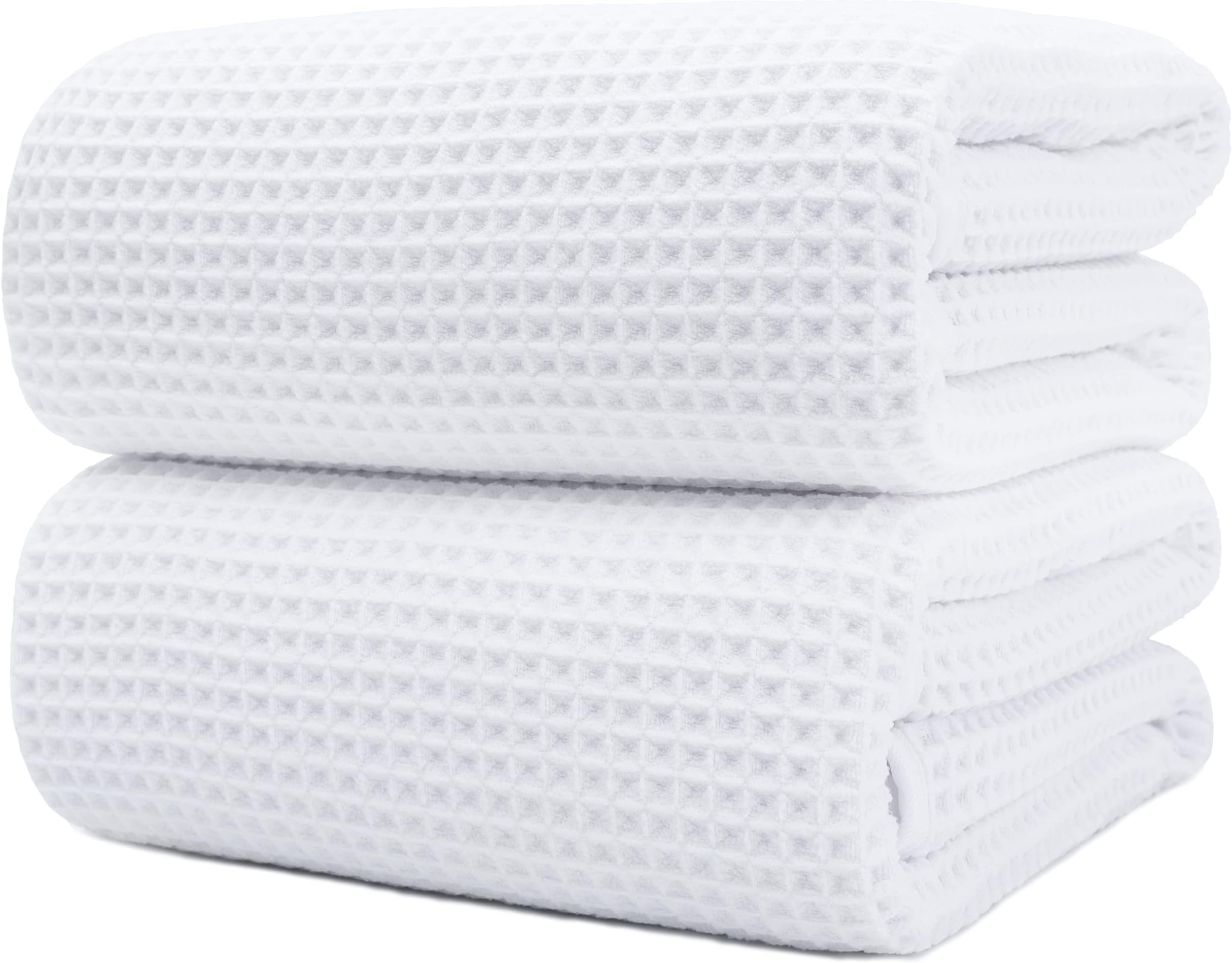 Polyte Microfiber Quick Dry Lint Free Bath Sheet, 70 x 35 in, Set of 2 (White, Waffle Weave)
