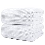 POLYTE 430 GSM Microfiber Quick Dry Lint Free Bath Sheet, 70 x 35 in, Set of 2 (Waffle Weave)