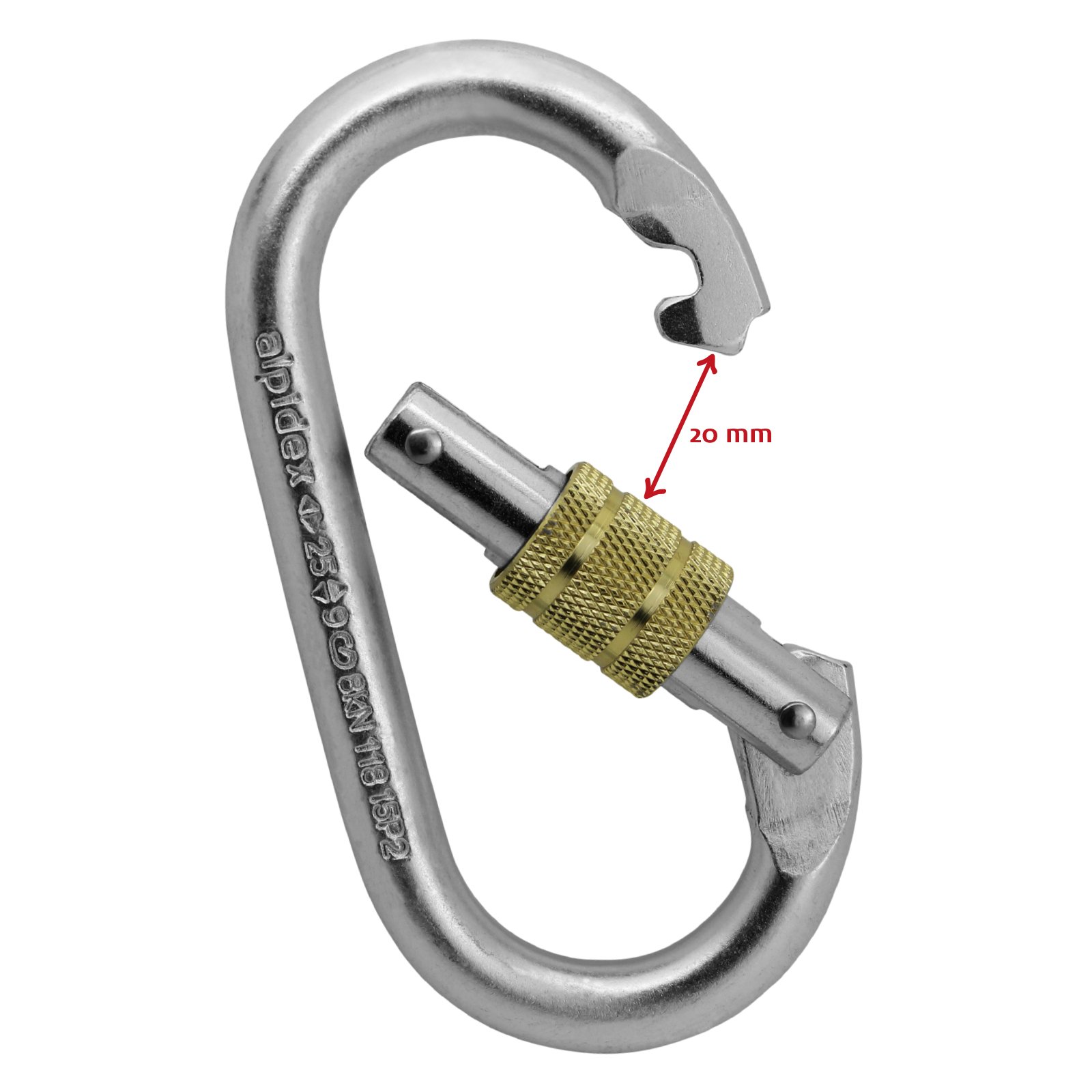 ALPIDEX Set da 5 Moschettoni in Acciaio Ovali con Chiusura a Vite - 25 kN - Certificati EN 362 e EN 12275 - Moschettone per Sicurezza sul Lavoro e Carichi Elevati