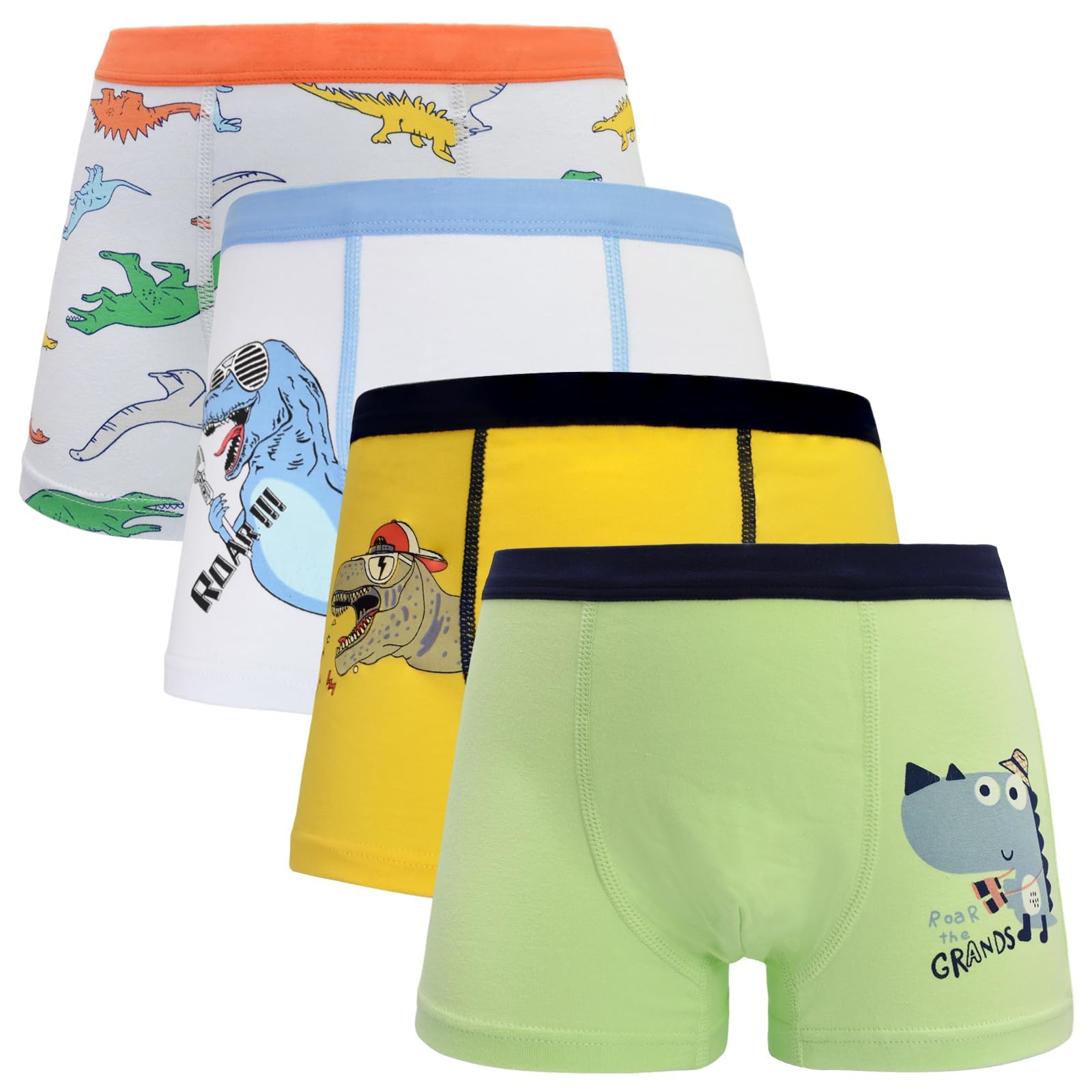 Lot De 4 Boxers Garçon Coton Dino - Sous-vêtements Dinosaures Super Confort 2-8 Ans