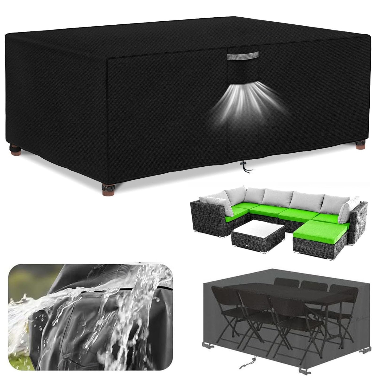 Copritavolo da Giardino Esterno 243 x 161 x 72 cm, 420D Tessuto Oxford, Anti-UV, Antipolvere Telo Copri Tavolo Esterno Impermeabile Copritavolo, Nero