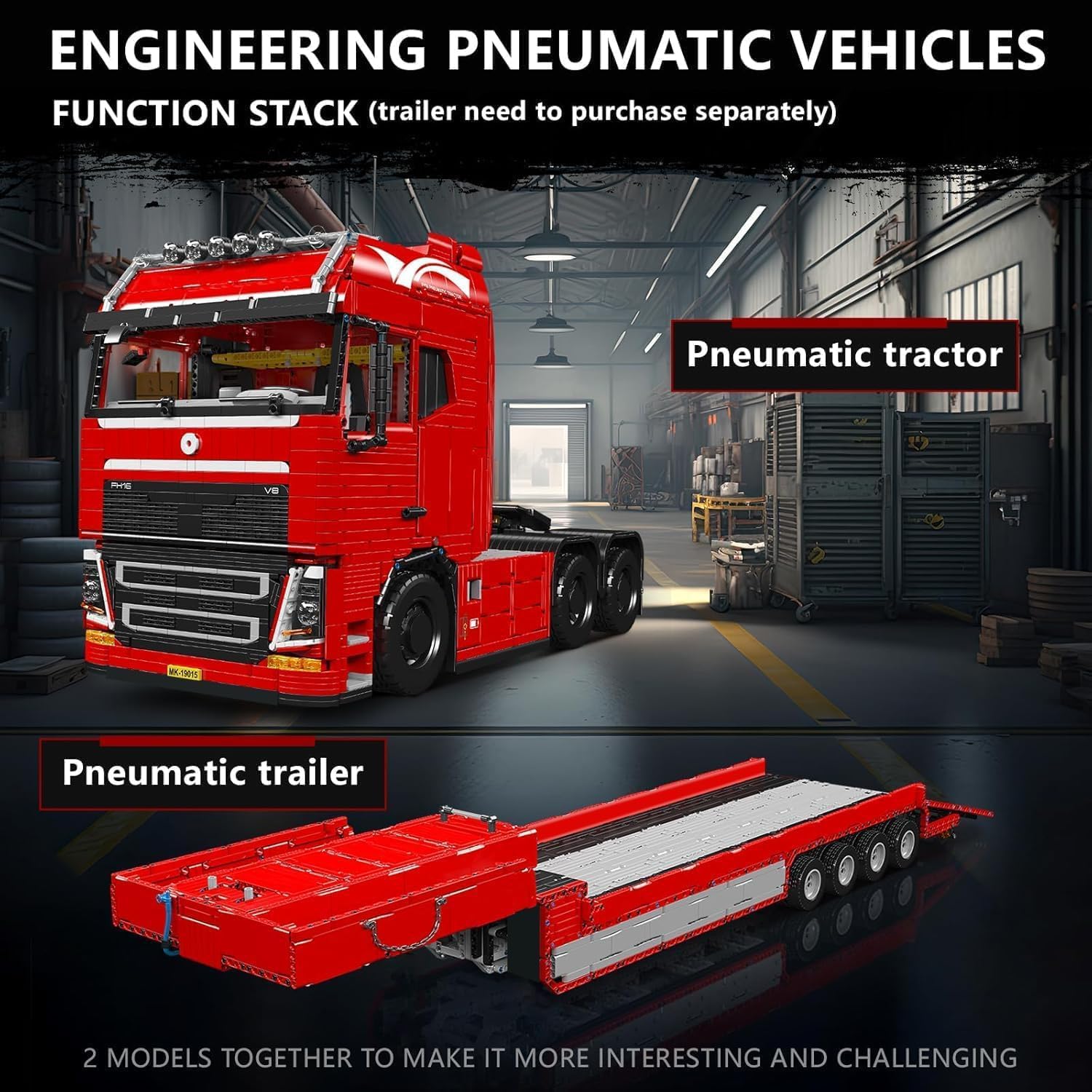 Mould King 19005 Technical Truck Mobile Pneumatic Building Blocks,2.4 G Remote Control and App Dual Control-4825 Parts Mobile Tow Motion Building Blocks with Motors