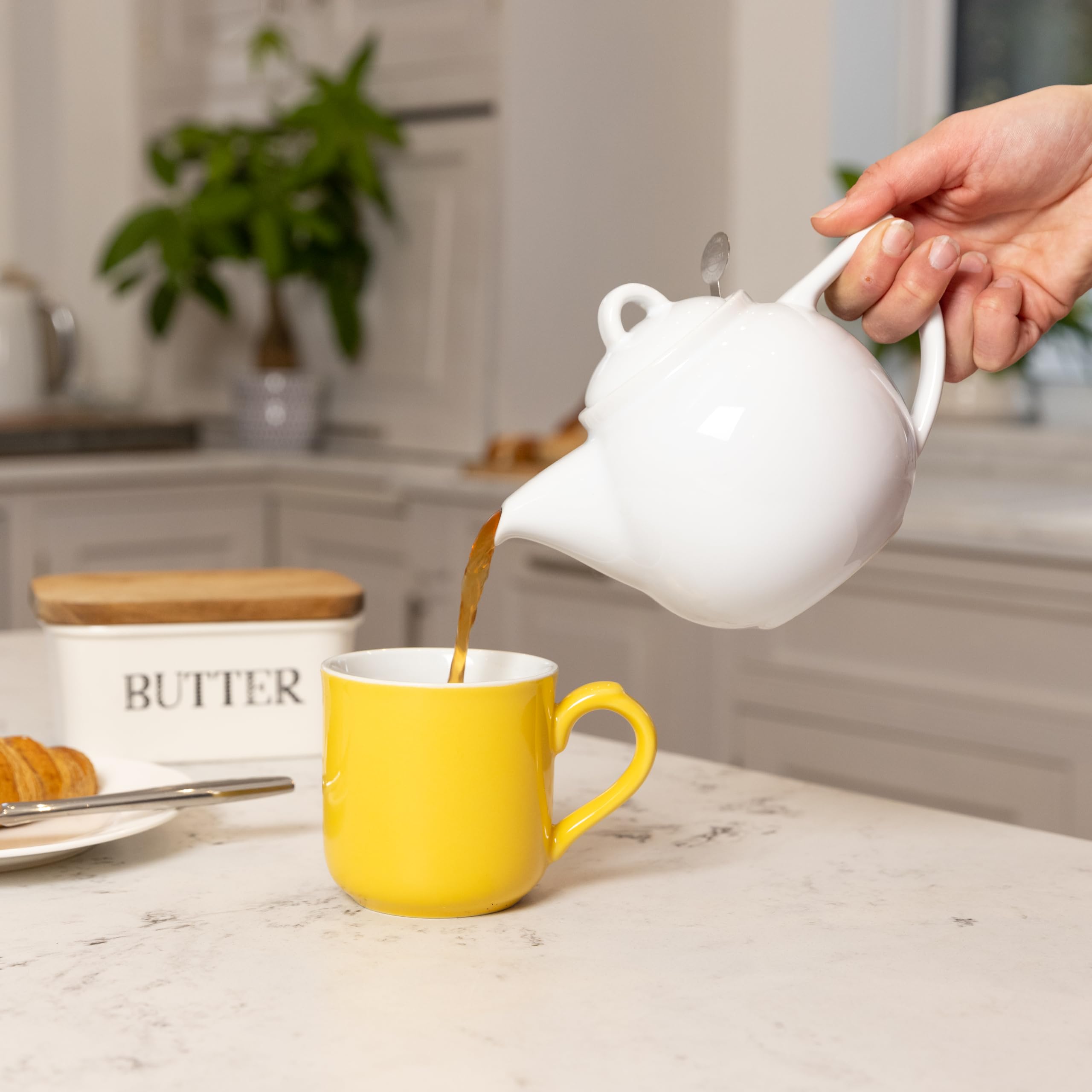 London Pottery Geo Filter Théière 2 Tasses 650 Ml – Céramique Blanche, Infuseur Inox Amovible, Bec Anti-Goutte