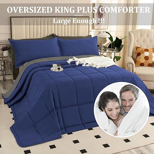 Miniatura 2 de Edredón de tamaño King Plus de 128 x 120 pulgadas, colchas extra grandes tamaño King de 3 piezas, edredón ligero reversible de plumón alternativo
