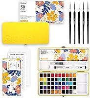 Vista 9 de Grabie Juego de pintura de acuarela, ideal para pintar, 50 colores, pincel de detalles incluido, suministros de arte para artistas, aficionados
