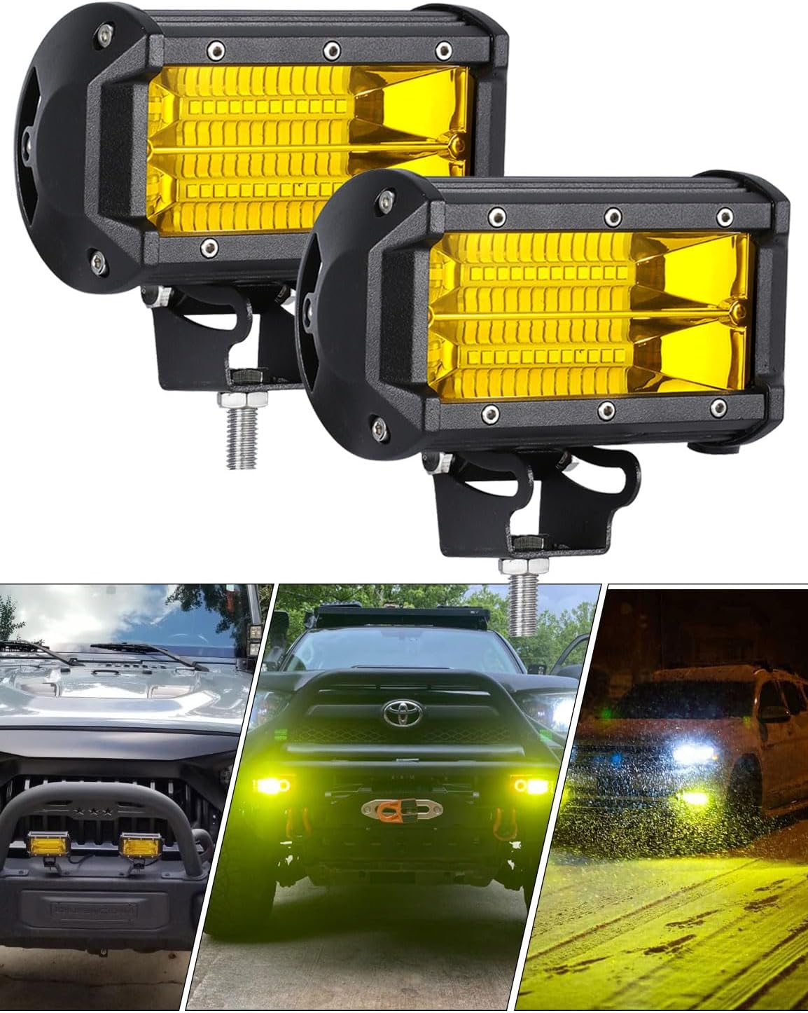Yellow Fog Lights, 5 Inch 72W Led Light Bar Off Road Amber Led Driving Lights Compatible with Trucks Motorcycle Off-road Jeep ATV UTV SUV Boat Marine 4X4